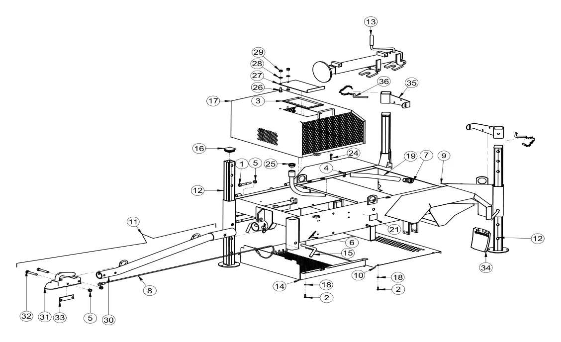 Rubber hose (ref 19) on the IMER Mix 360 Frame Assembly drawing