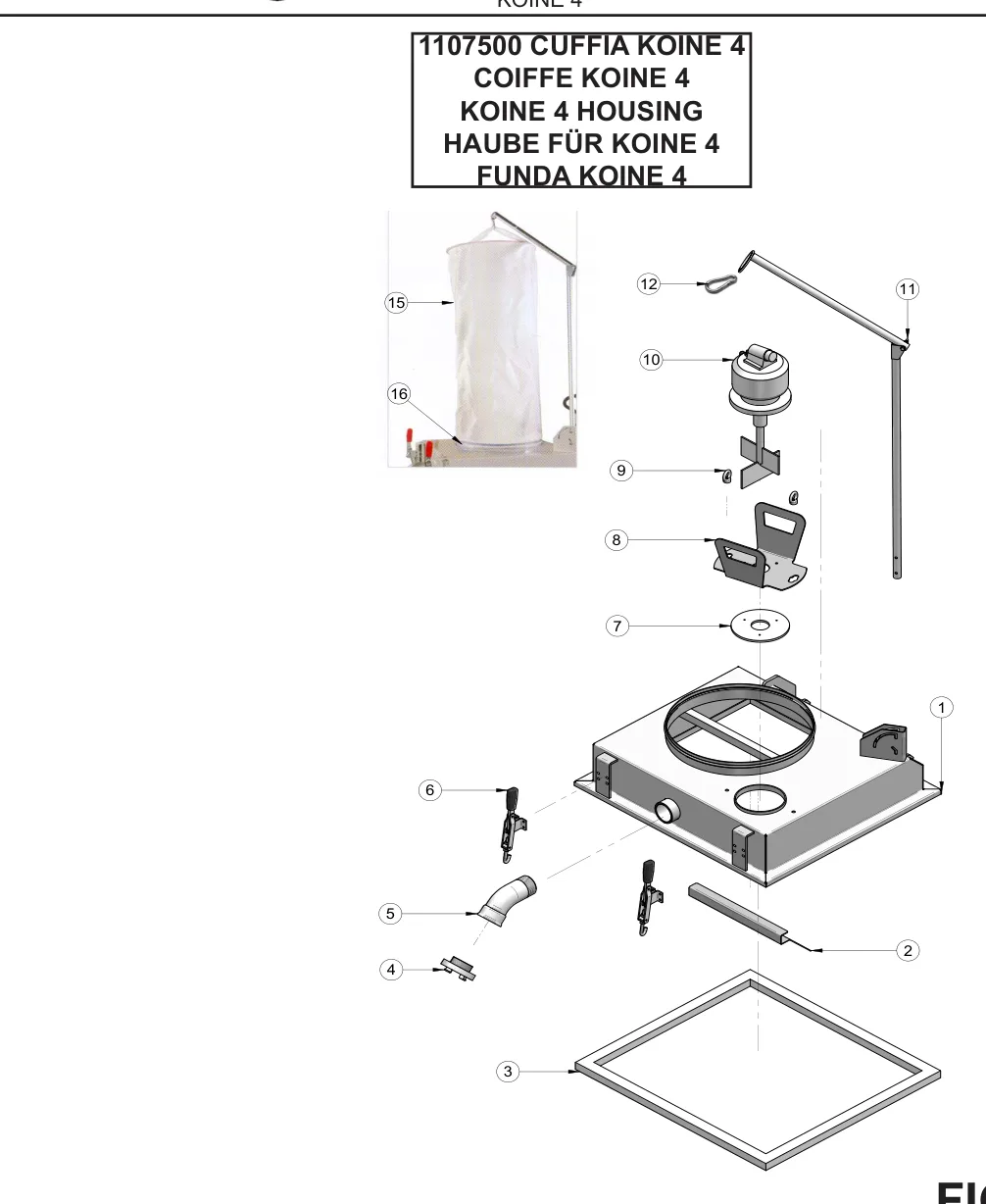 Clamp (ref 6) on the IMER Koine 4 Koine 4 Housing (1107500) drawing