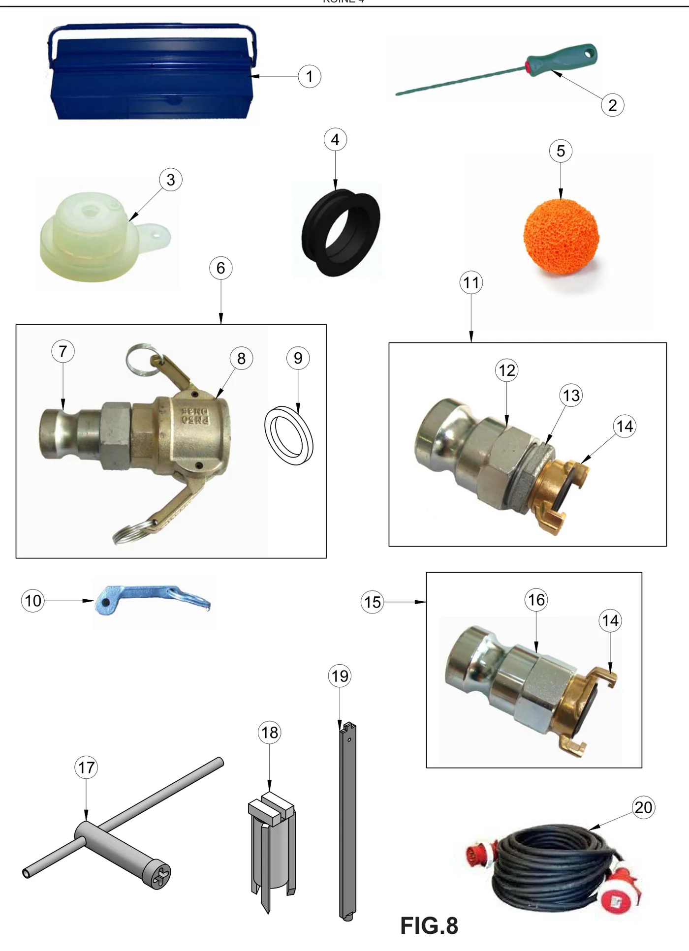Nozzle cleaner D4.5 (ref 2) on the IMER Koine 4 Standard Supply Accessories drawing
