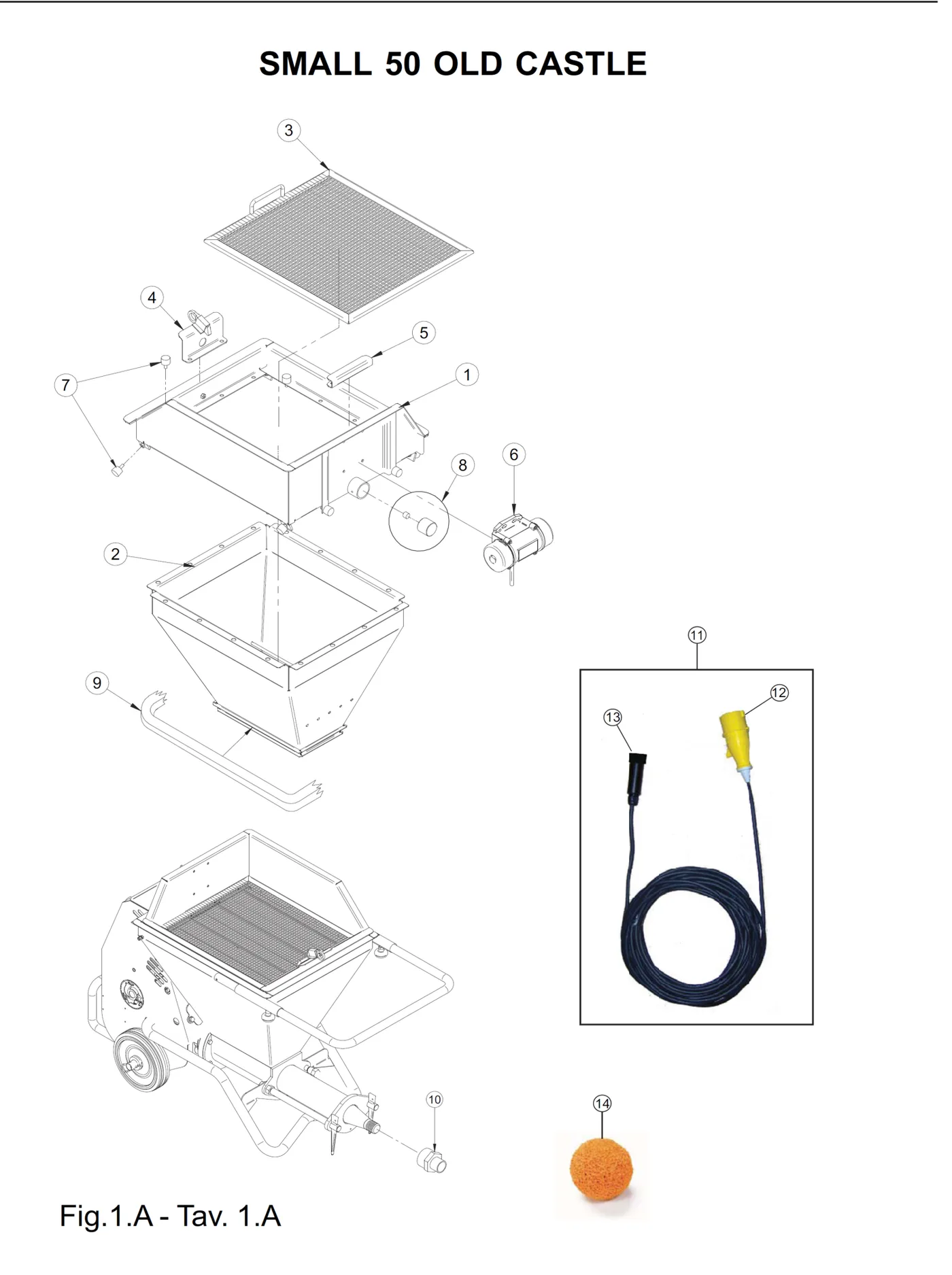 Small 50 Vibrating Screen (Old Castle), exploded view with reference numbers
