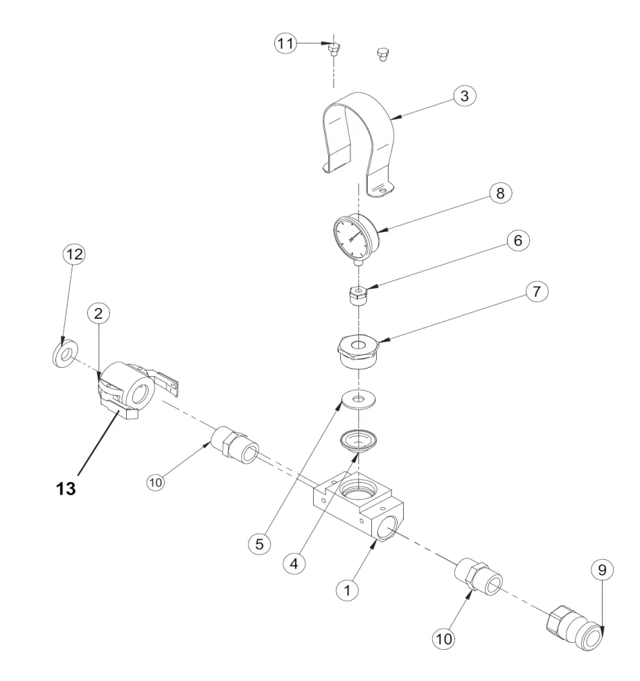 Small 50 Pressure Gauge Assembly (1107512), exploded view with reference numbers