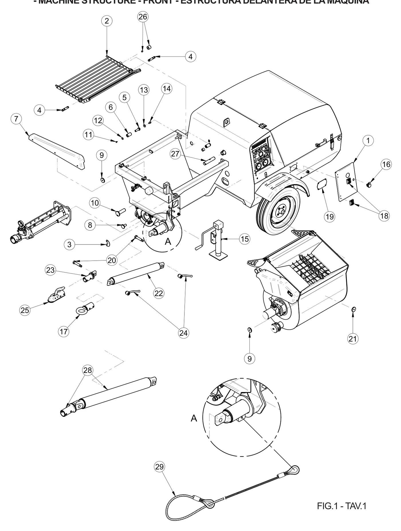 Roller (ref 6) on the IMER Prestige 300 Machine Structure - Front drawing