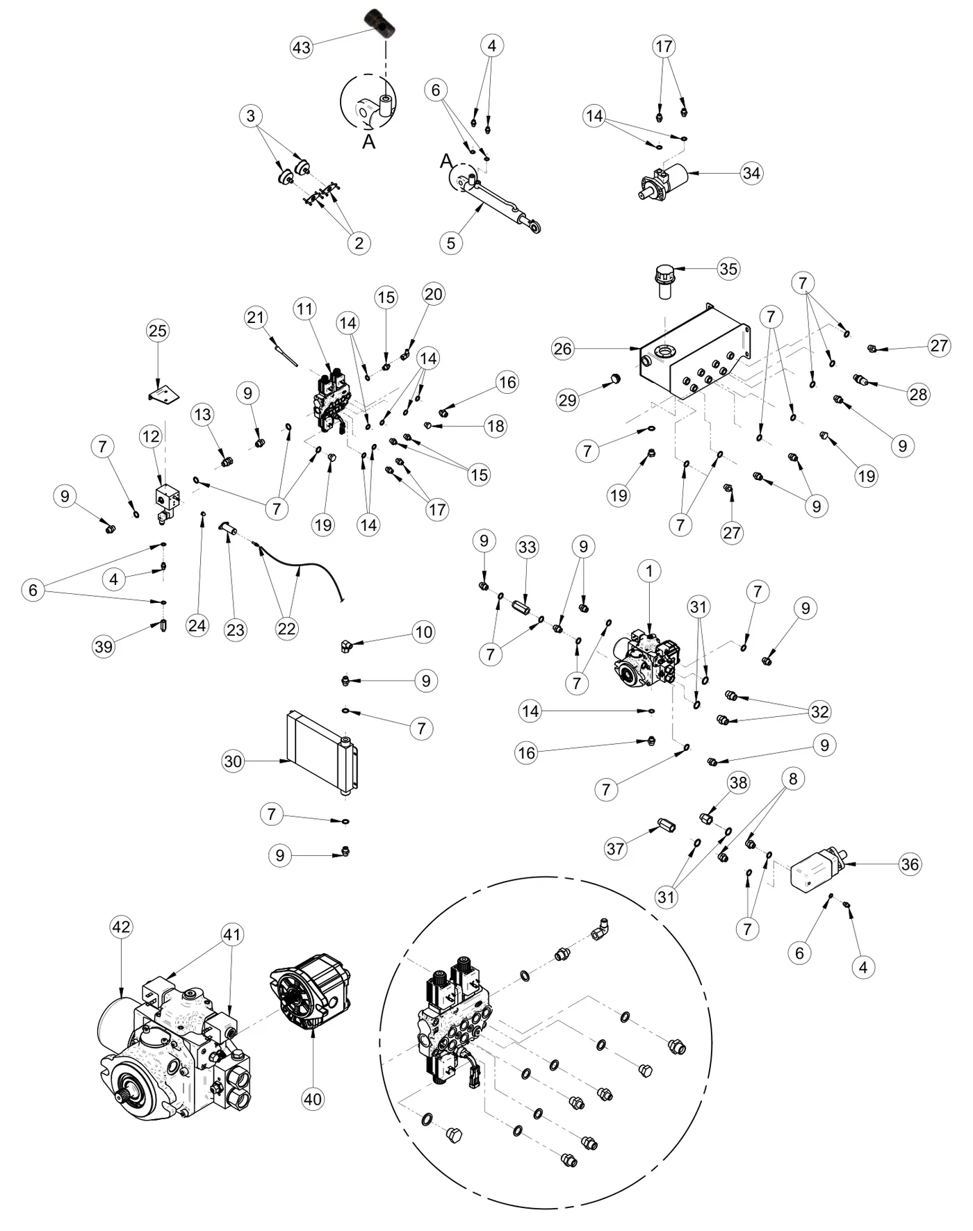Hydraulic hex plug 3/8" 60° (ref 18) on the IMER Prestige 300 Hydraulic System Connections Assembly drawing