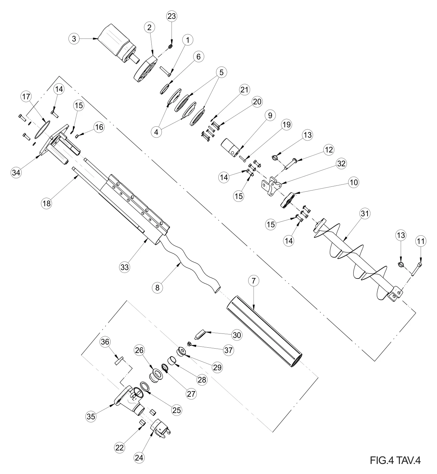 Hopper shaft joint (ref 32) on the IMER Prestige 300 Pump Unit drawing
