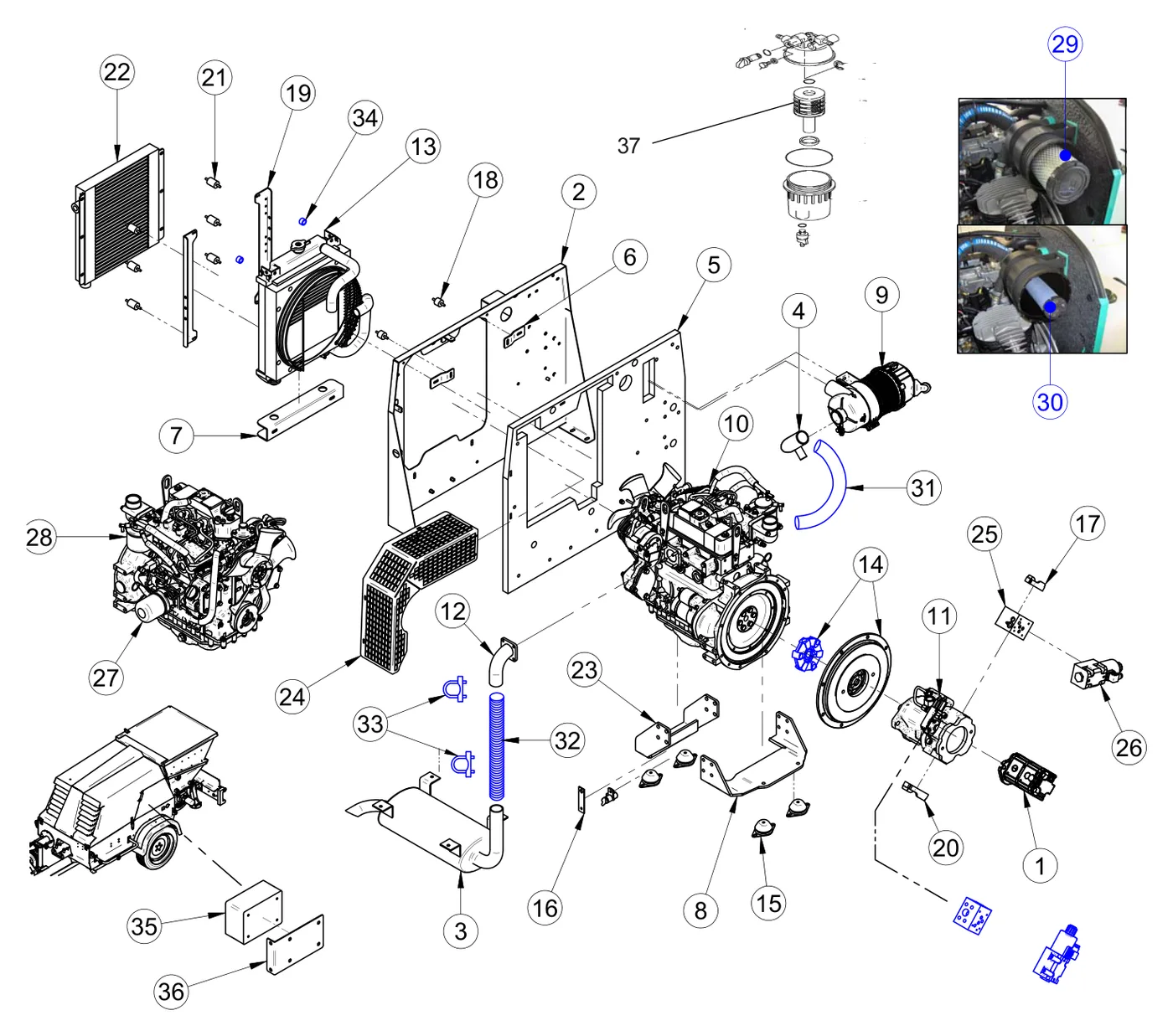 Booster 15 Engine and Hydraulic Pump Assembly, exploded view with reference numbers