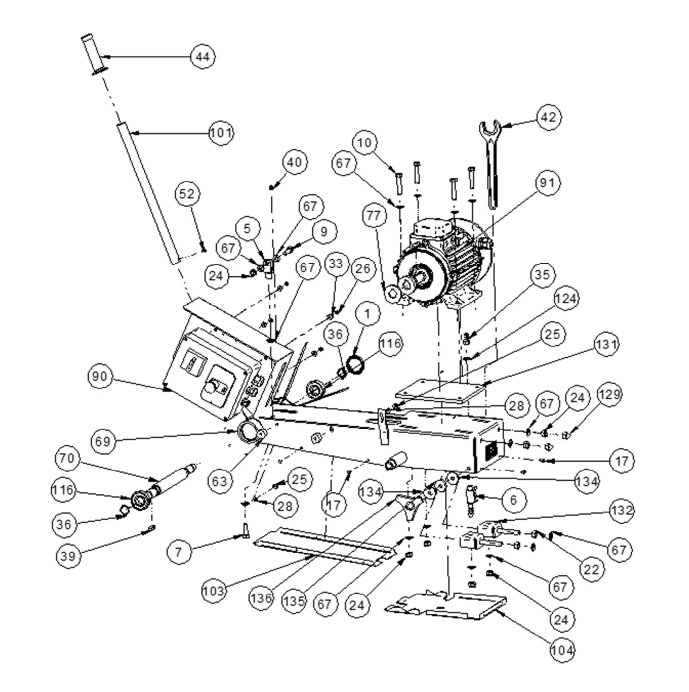 Masonry 750 Plus Machine Structure (Cutting Head and Motor), exploded view with reference numbers