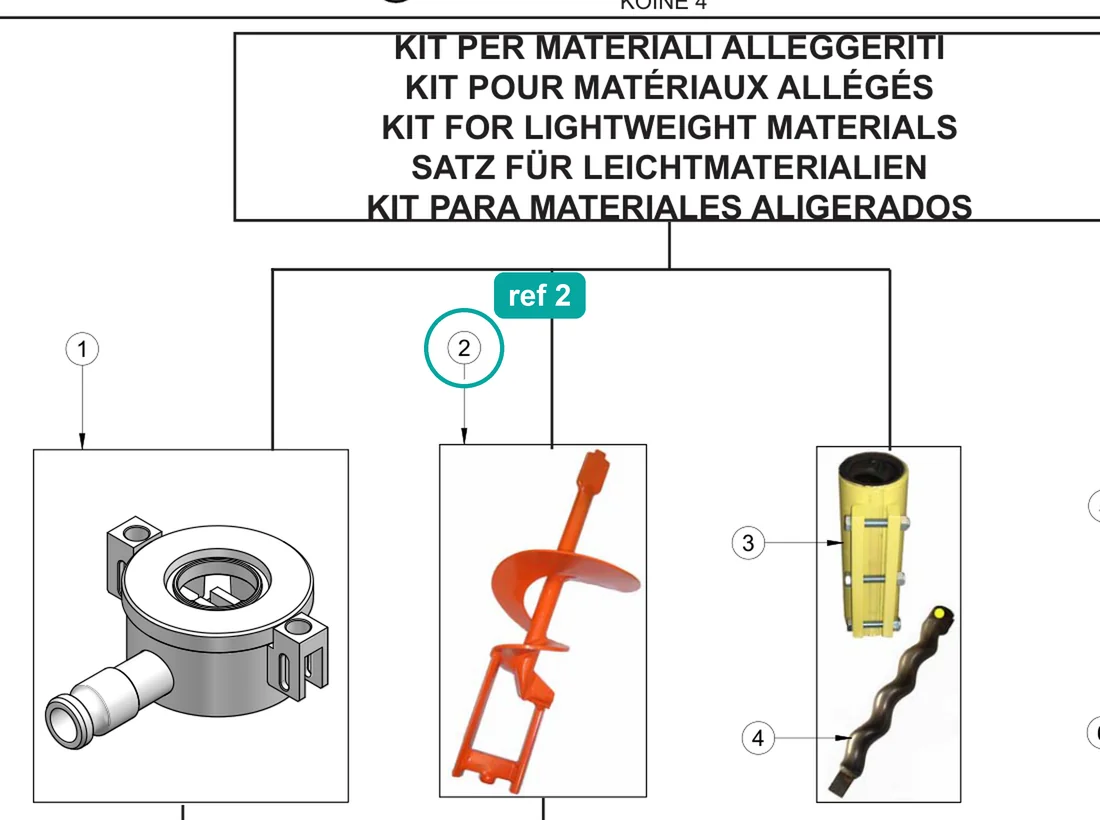 Insulating plaster mixing paddle, ref 2, on the IMER Koine 4 drawing