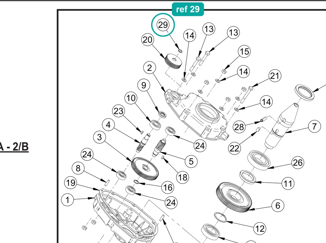 Stop ring E15 (ref 29) highlighted on an IMER parts-book drawing – part 1227330