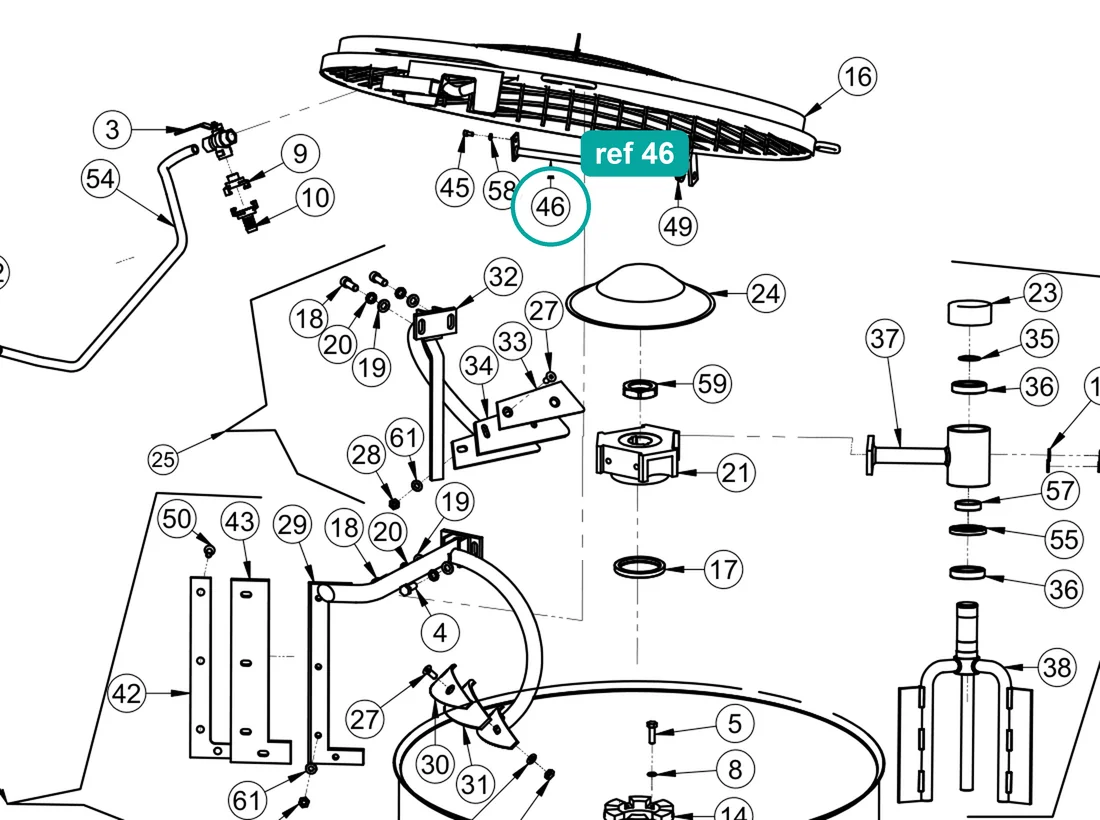 Pin (ref 46) highlighted on the IMER Mix 360 parts diagram, Tank Assembly – part 2201912