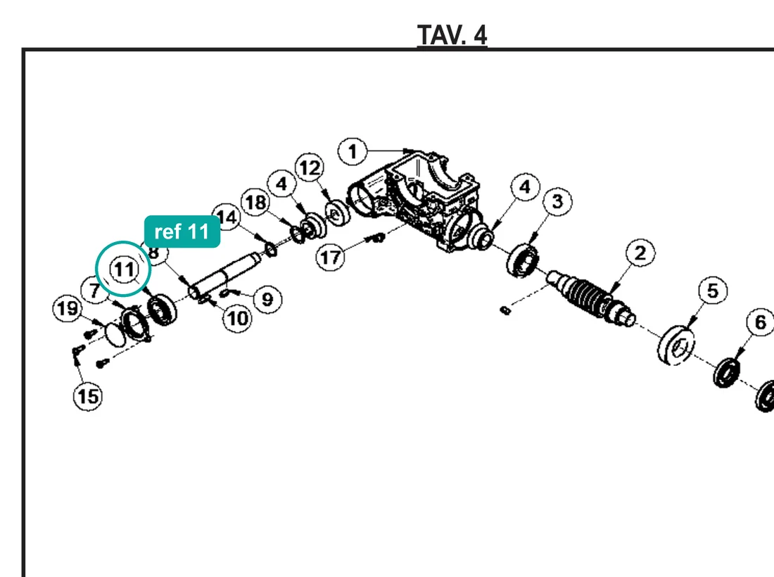 Bearing (ref 11) highlighted on an IMER parts-book drawing – part 2204560
