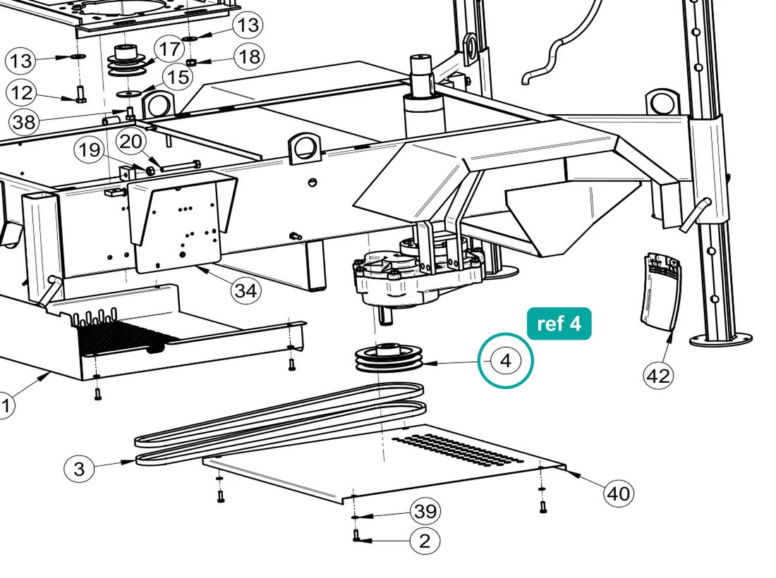 Pulley DP 130 2A (ref 4) highlighted on the IMER Mix 360 parts diagram, Motor Assembly 400V 50Hz – part 2205538