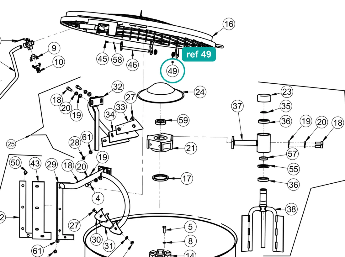 Bush (ref 49) highlighted on the IMER Mix 360 parts diagram, Tank Assembly – part 2209953