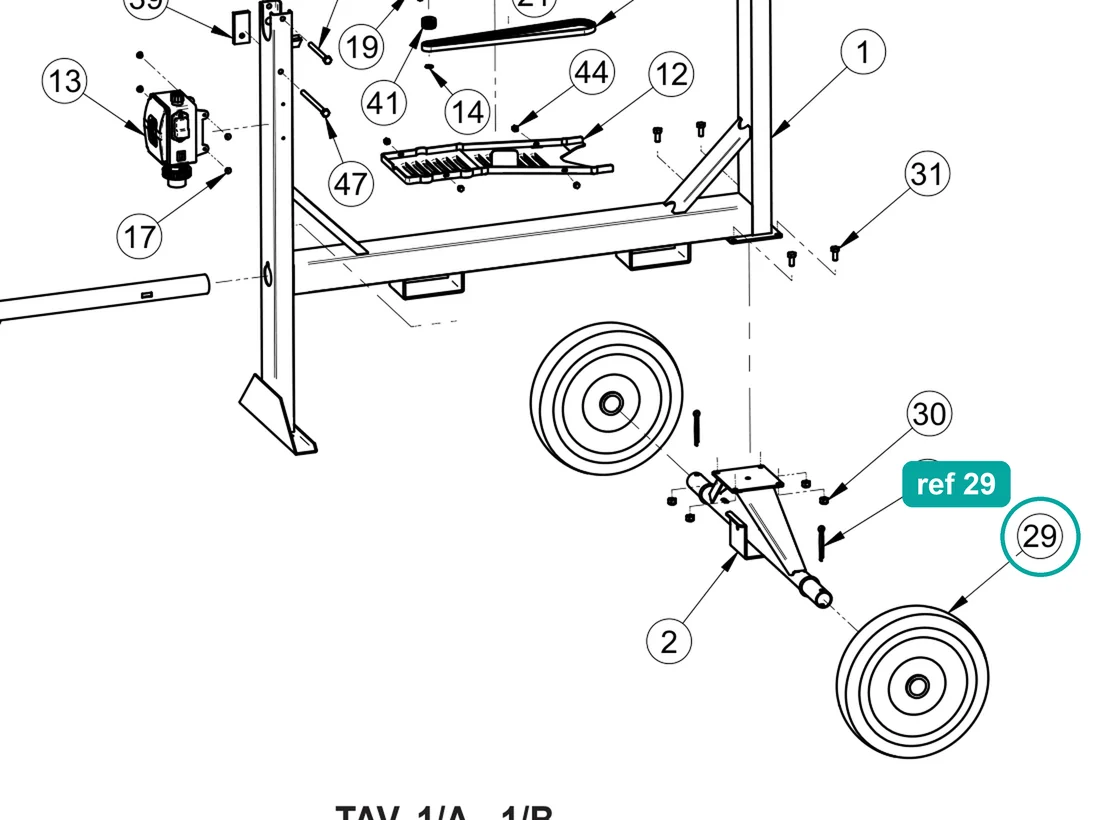 Wheel (ref 29) highlighted on an IMER parts-book drawing – part 2211100