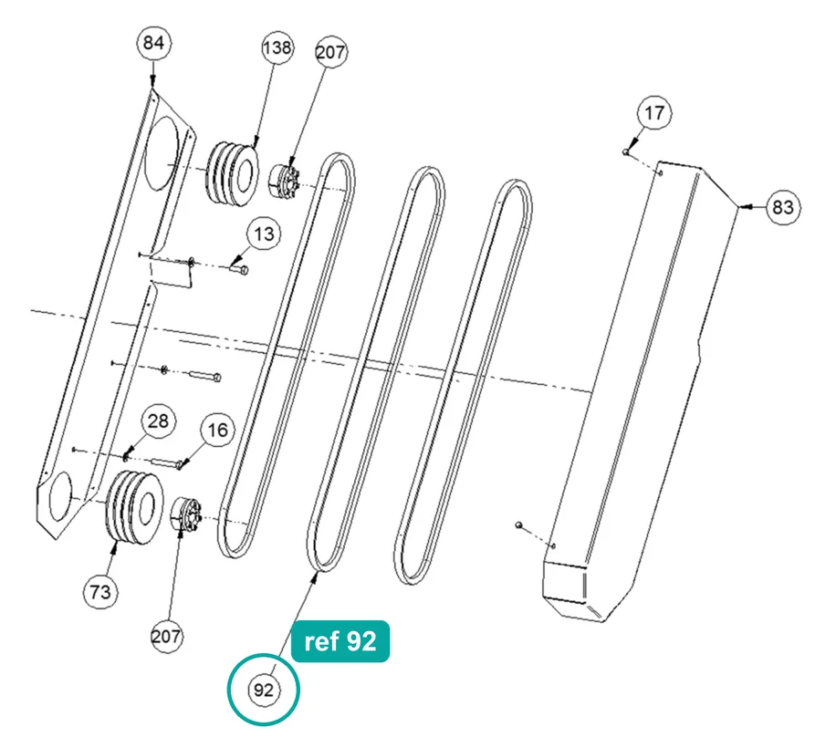 Belt (ref 92) highlighted on the IMER Masonry 750 Plus parts diagram, Machine Structure (Belt Drive) – part 2211988