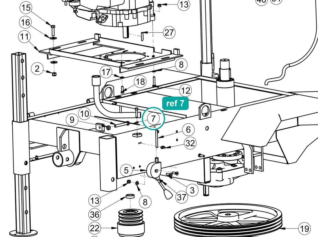 Accelerator cable, ref 7, on the IMER Mix 360 drawing