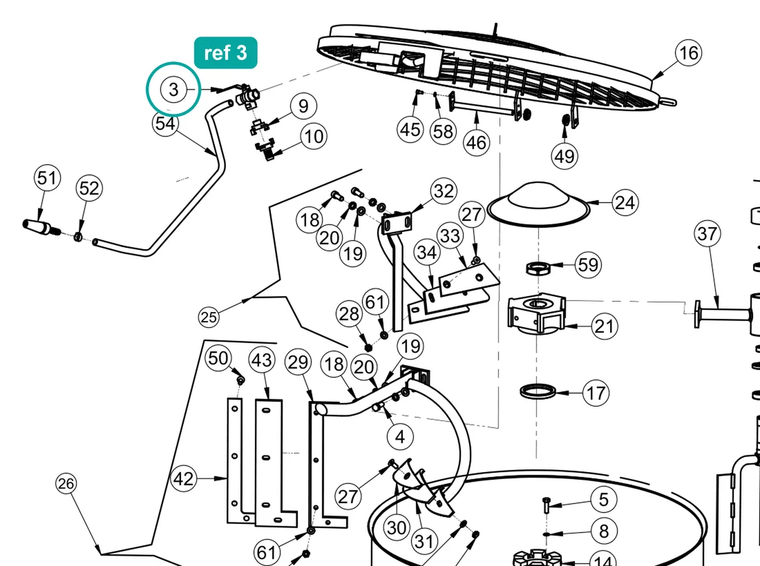 Tap (ref 3) highlighted on the IMER Mix 360 parts diagram, Tank Assembly – part 2218068