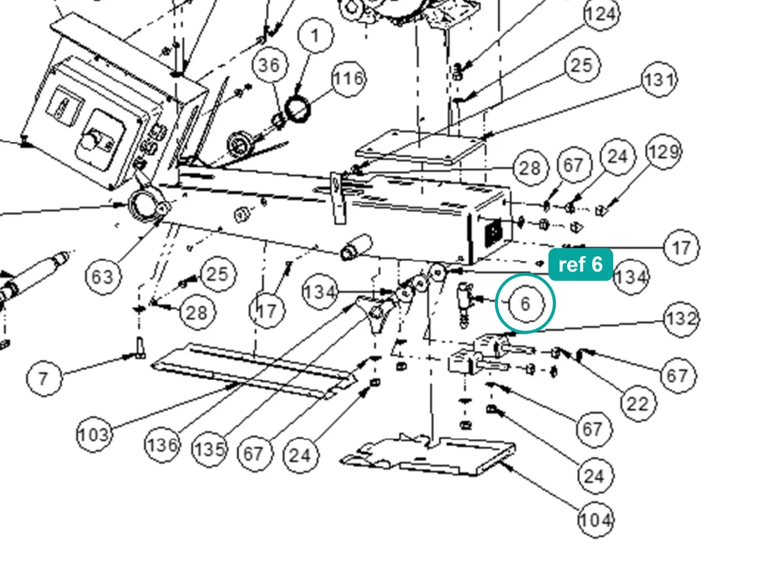 Valve (ref 6) highlighted on the IMER Masonry 750 Plus parts diagram, Machine Structure (Cutting Head and Motor) – part 2218075