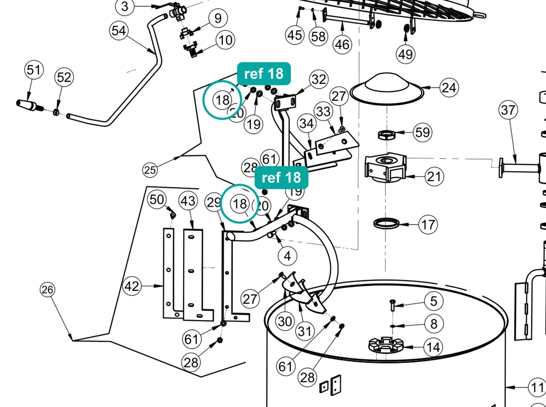 Bolt UNI 5931 M12×35 (ref 18) highlighted on the IMER Mix 360 parts diagram, Tank Assembly – part 2222550