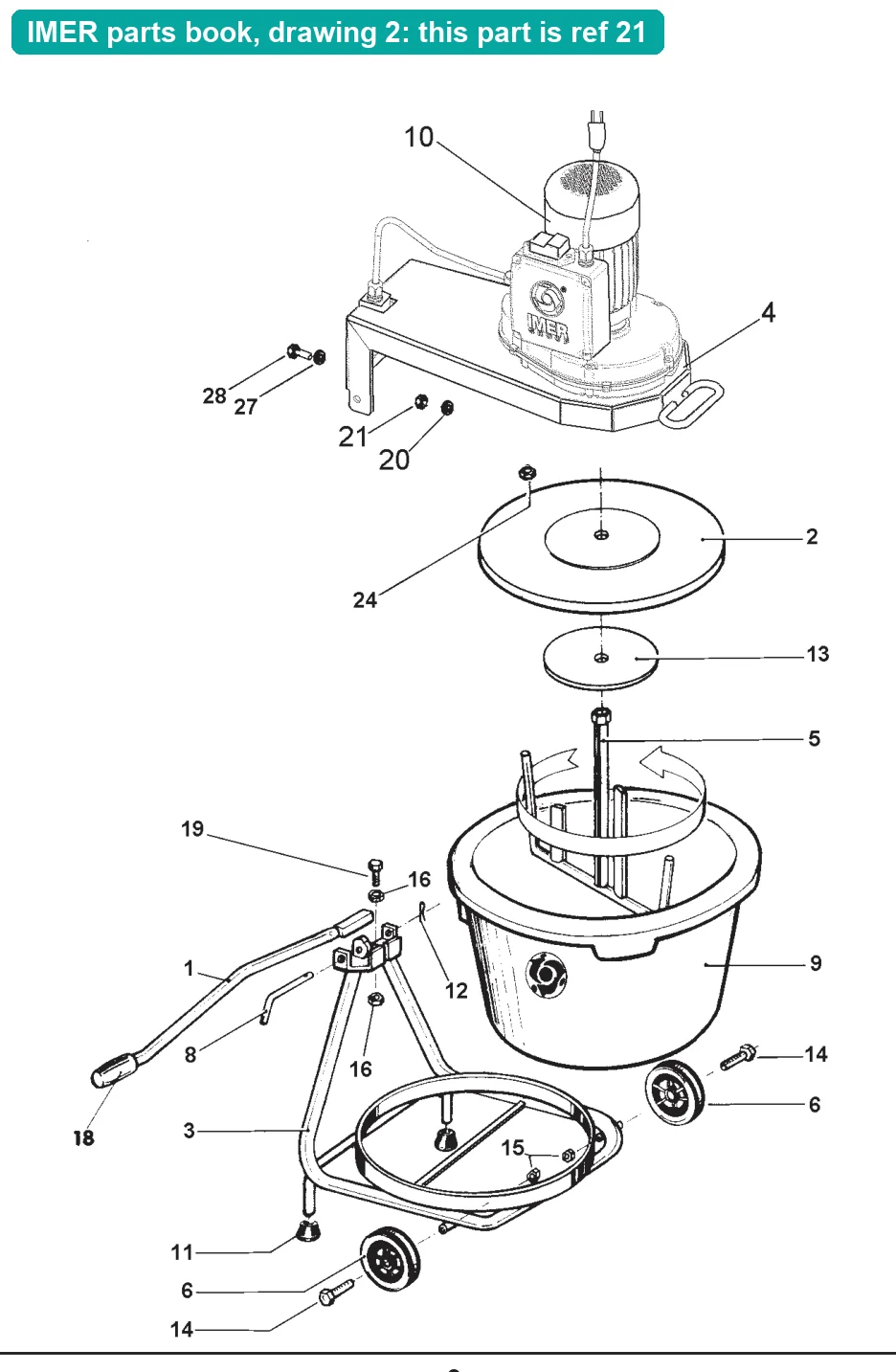 Nut M4 for IMER Mix 60 Plus (IMER parts book drawing 2, ref 21)