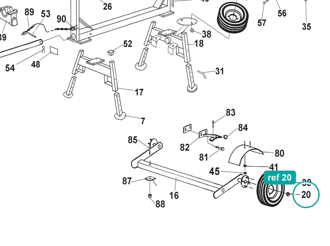 Wheel nut s 190 TT (ref 20) highlighted on the IMER Workman 250 parts diagram, Workman II 250 Concrete Mixer (1105849-1105850) – part 2223980