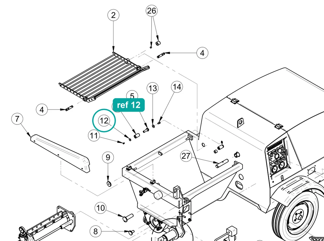 Washer 6593 6×24 z (ref 12) highlighted on the IMER Prestige 300 parts diagram, Machine Structure - Front – part 2224049