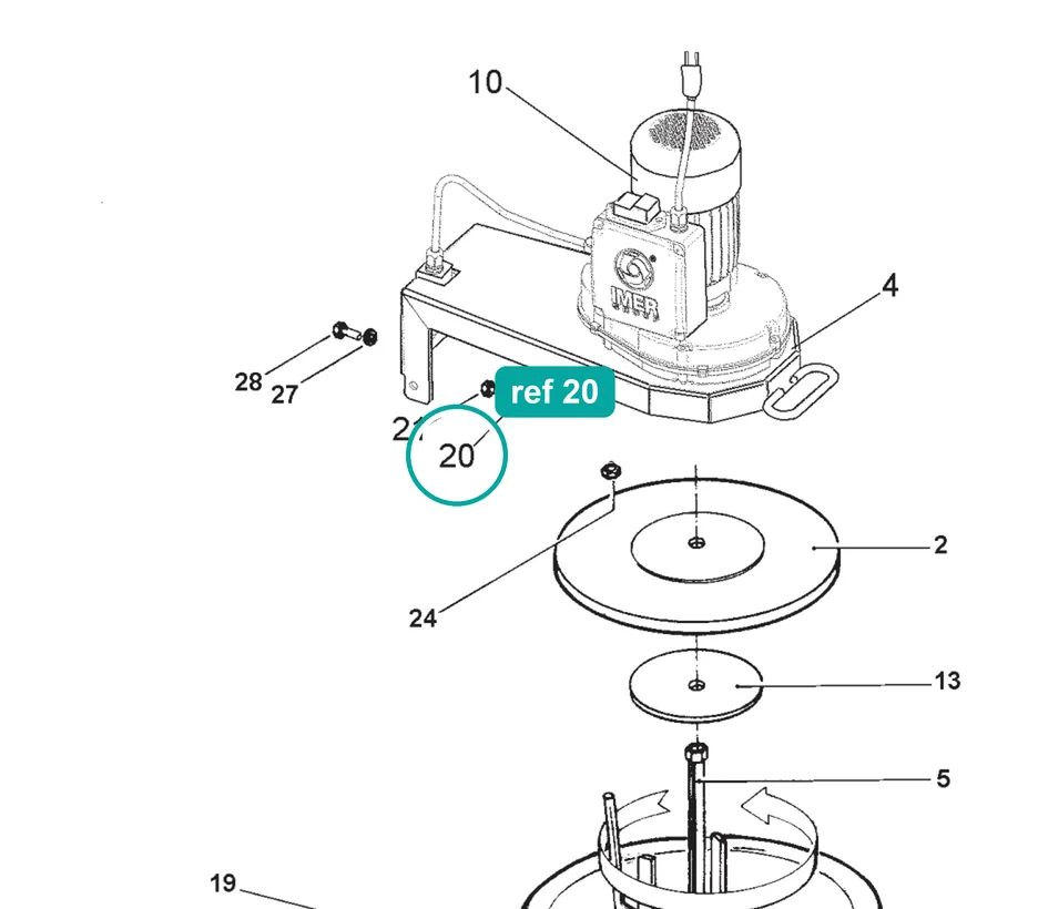 Washer Ø4 (ref 20) highlighted on the IMER Mix 60 Plus parts diagram, Mortar Mixer – part 2224950