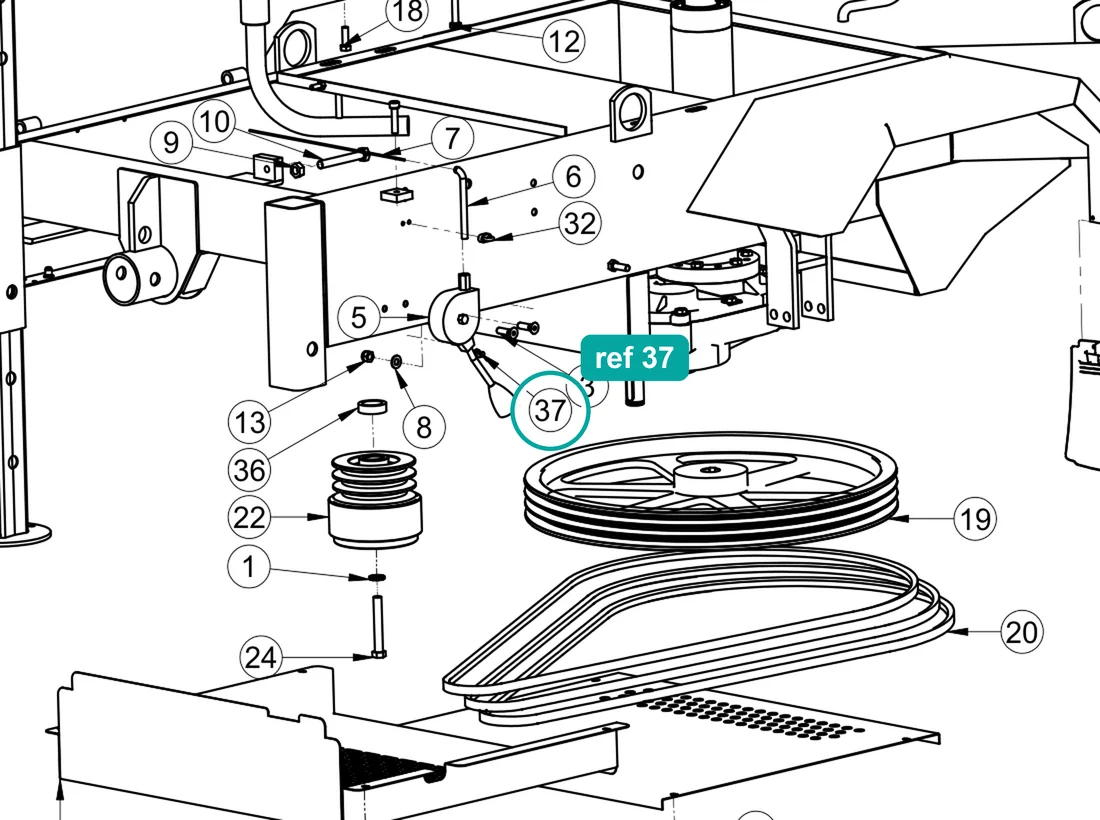 Clamp (ref 37) highlighted on the IMER Mix 360 parts diagram, Motor Assembly Honda - Hatz – part 2225796