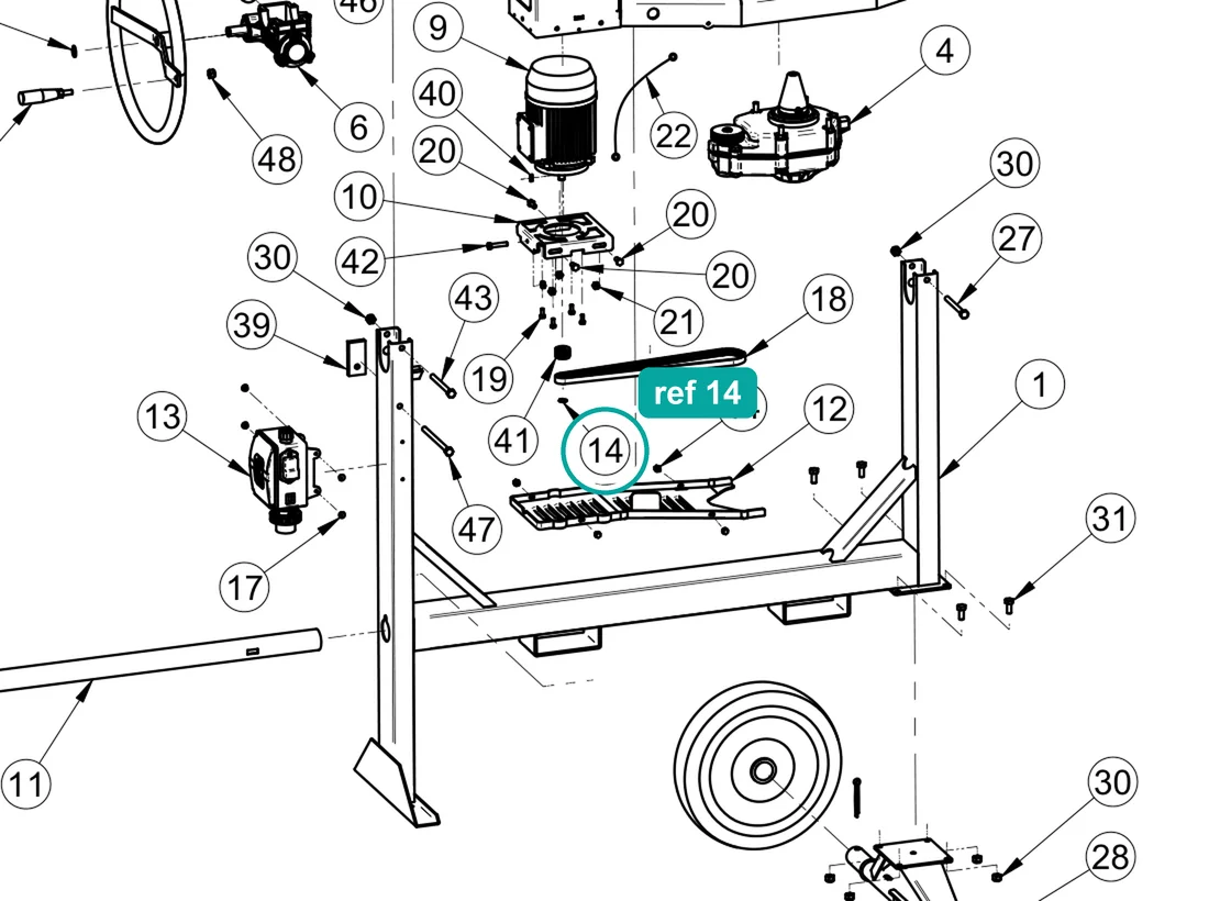 Stop ring e 14 (ref 14) highlighted on an IMER parts-book drawing – part 2227214