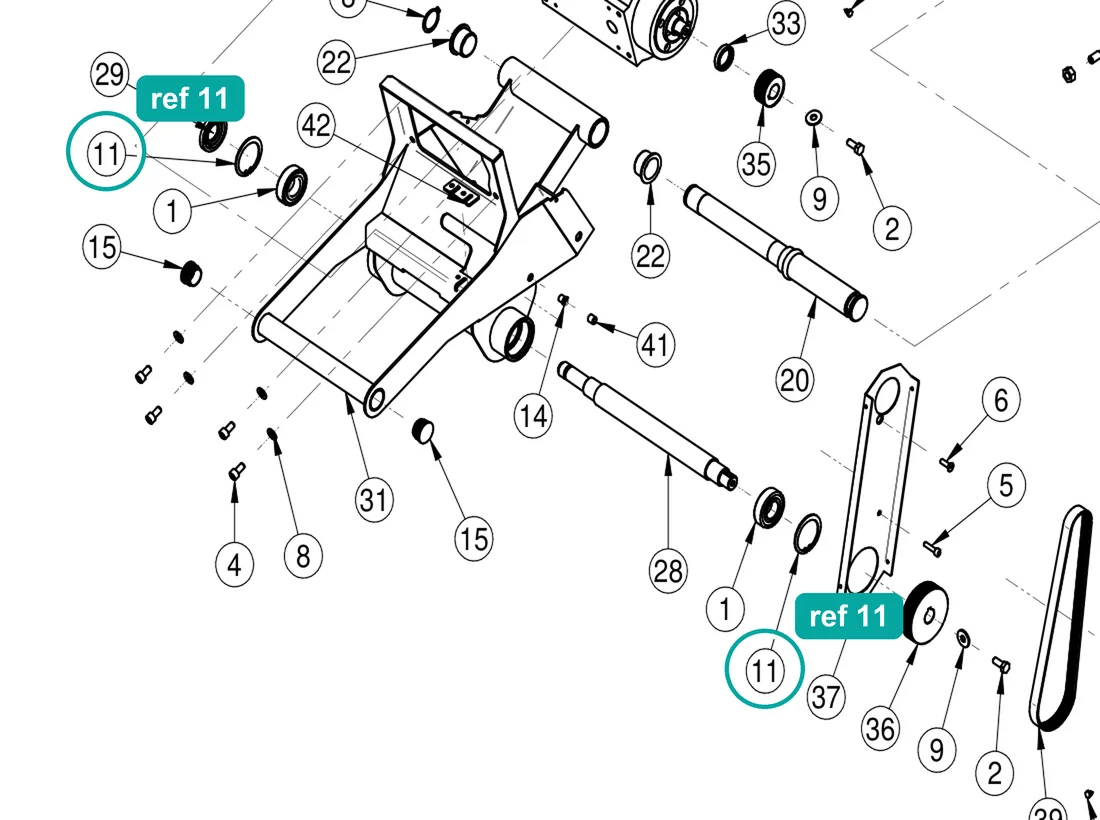 Stop ring I52 7437 (ref 11) highlighted on the IMER Masonry 350 Smart Cut parts diagram, Arm Assembly – part 2227700