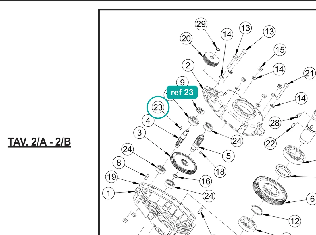 Key 5×5×15 (ref 23) highlighted on an IMER parts-book drawing – part 2229250
