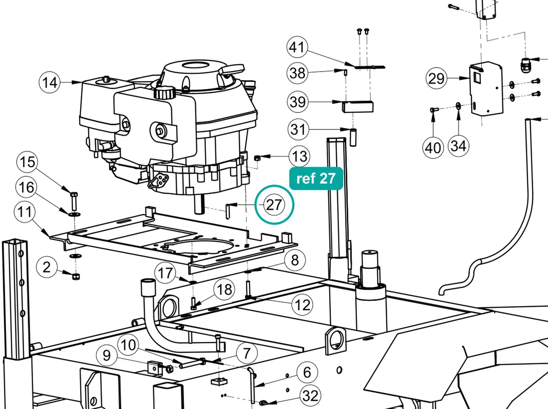 Key 4×6.5 UNI 6606, ref 27, on the IMER Mix 360 drawing
