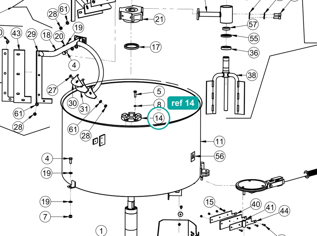 Bolt protector, ref 14, on the IMER Mix 360 drawing