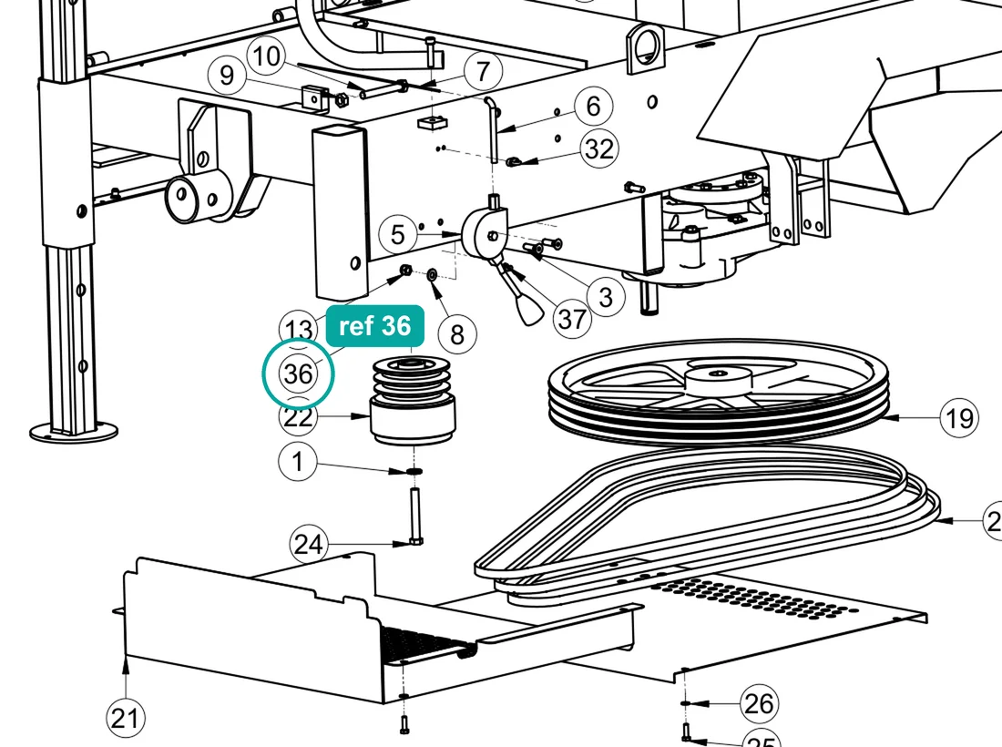 Spacer (ref 36) highlighted on the IMER Mix 360 parts diagram, Motor Assembly Honda - Hatz – part 2237748