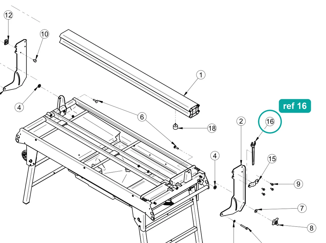 Key (ref 16) highlighted on the IMER Combicut 350 iPower parts diagram, Arm Assembly – part 2241472