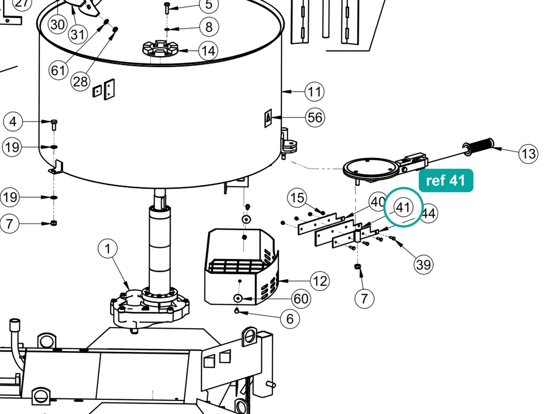 Rubber (ref 41) highlighted on the IMER Mix 360 parts diagram, Tank Assembly – part 2247876