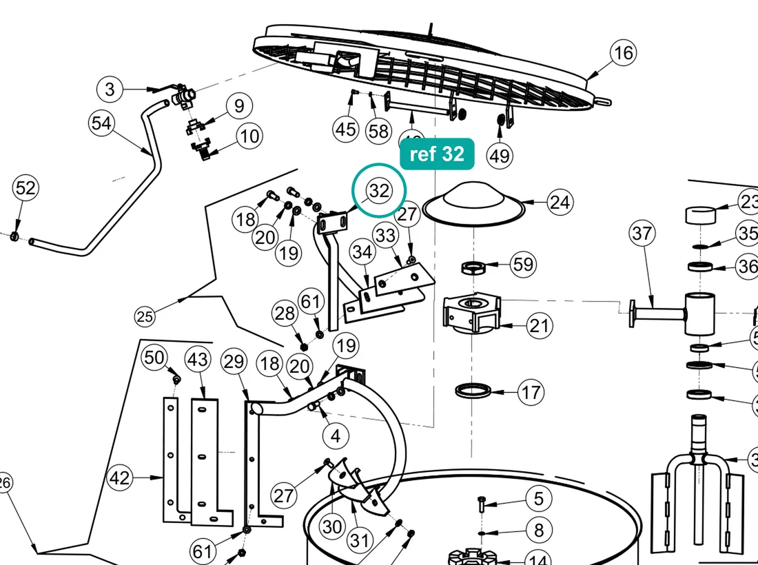Paddle holder (ref 32) highlighted on the IMER Mix 360 parts diagram, Tank Assembly – part 2250919