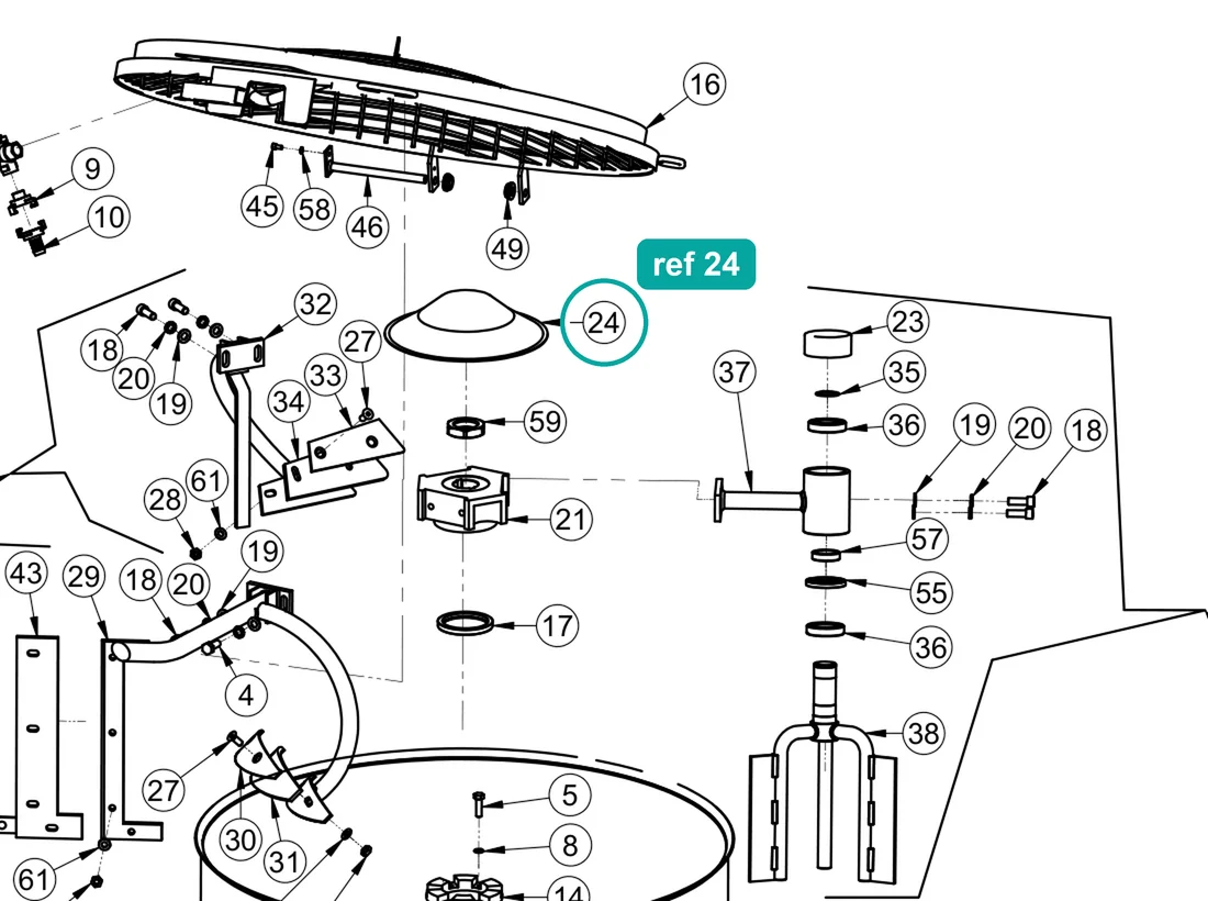 Protection (ref 24) highlighted on the IMER Mix 360 parts diagram, Tank Assembly – part 2252604