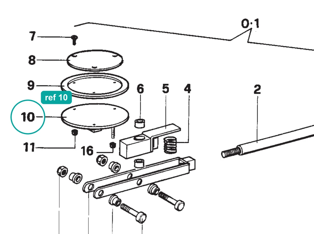 Disc (ref 10) highlighted on the IMER Mix 360 parts diagram, Outlet Assembly – part 2253863