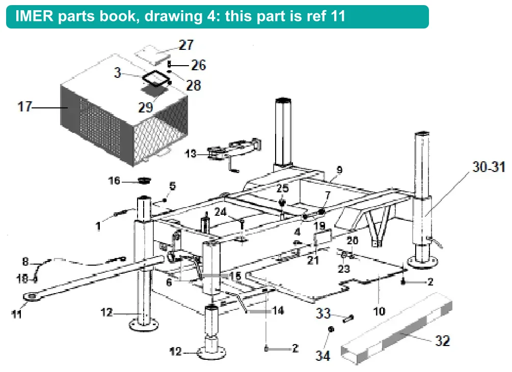 Tow Bar for IMER Mix 750 (IMER parts book drawing 4, ref 11)