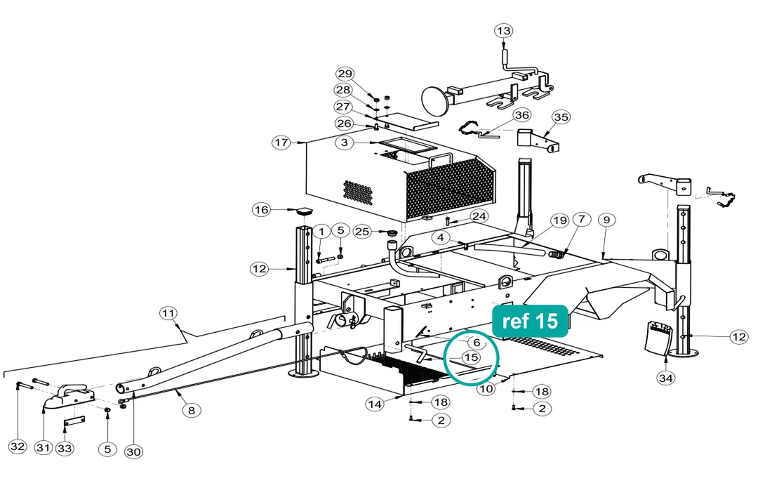Pin (ref 15) highlighted on the IMER Mix 360 parts diagram, Frame Assembly – part 2256600