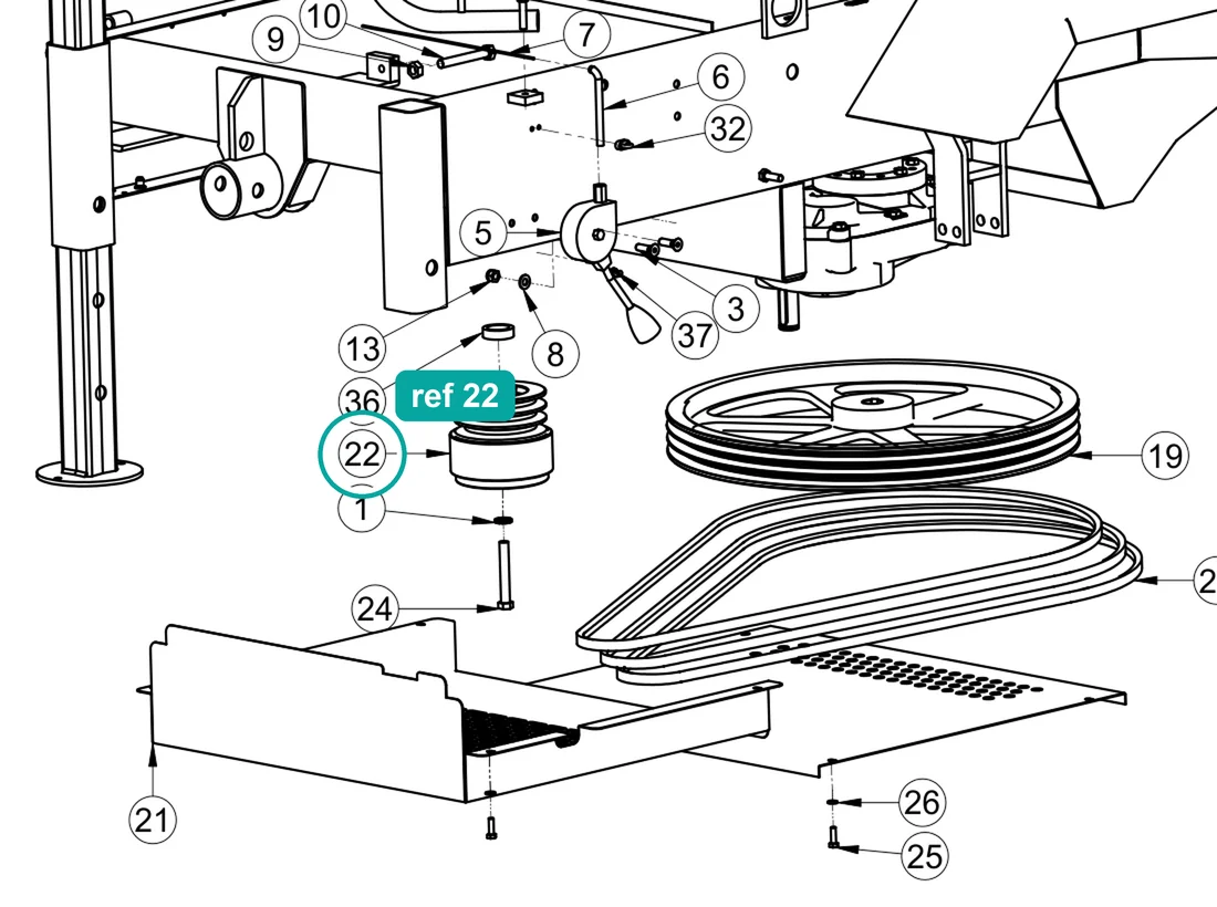 Clutch (ref 22) highlighted on the IMER Mix 360 parts diagram, Motor Assembly Honda - Hatz – part 2289357