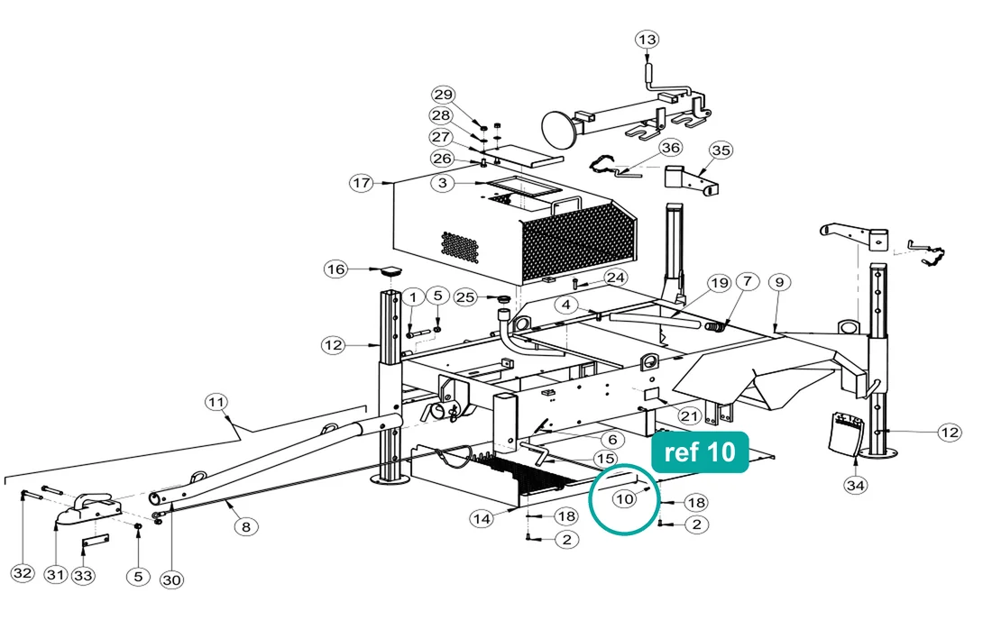 Protection (ref 10) highlighted on the IMER Mix 360 parts diagram, Frame Assembly – part 3201044