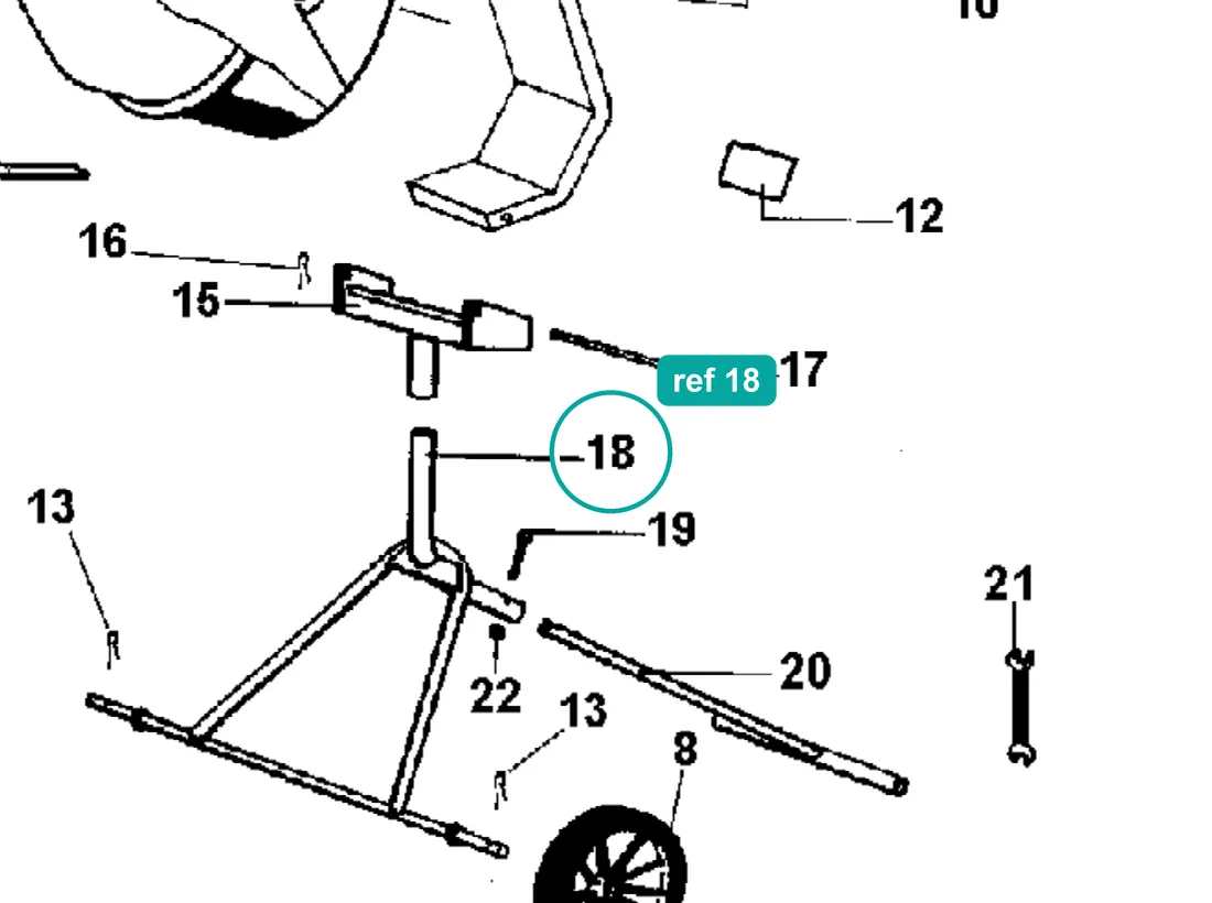 Main frame (ref 18) highlighted on the IMER Minuteman parts diagram, Frame and Drum Assembly – part 3206365