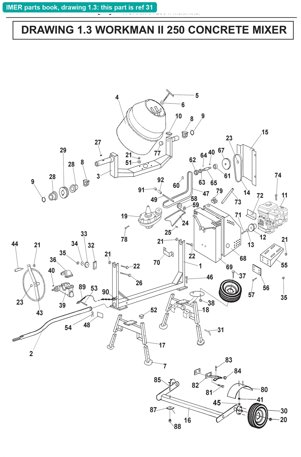Anchor Pin for IMER Workman II 250 (IMER parts book drawing 1.3, ref 31)