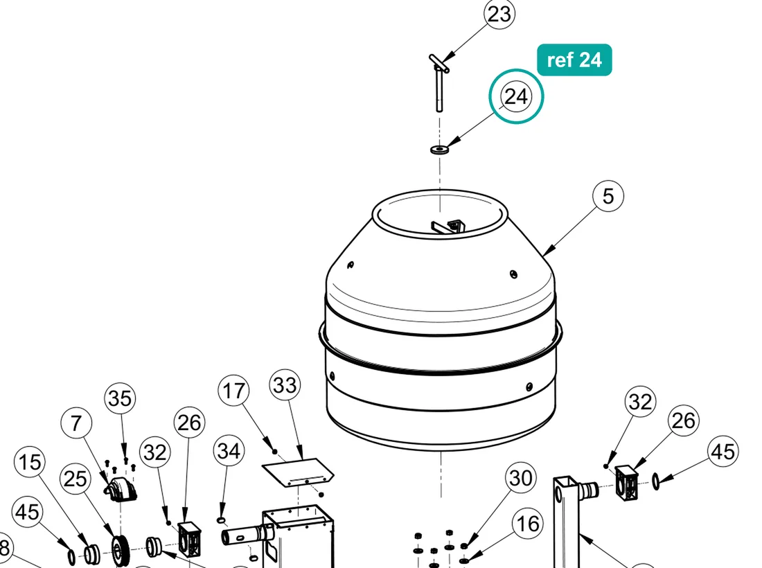 Washer d. 61×19×8 (ref 24) highlighted on an IMER parts-book drawing – part 3207225