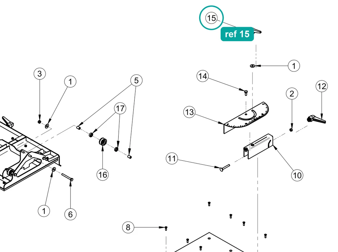 Spring lever M8×20 m, ref 15, on the IMER Masonry 350 Smart Cut drawing
