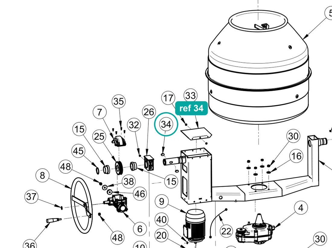 Key 14×9×25 (ref 34) highlighted on an IMER parts-book drawing – part 3208776