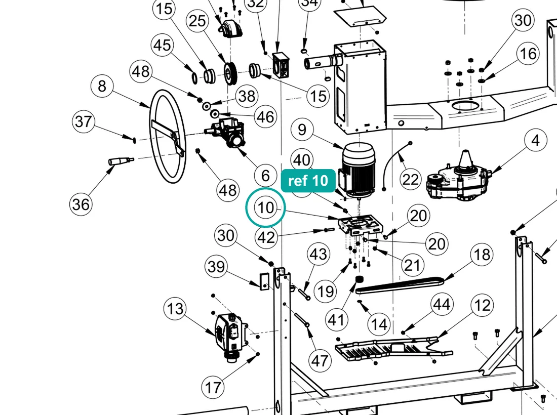 Motor support (ref 10) highlighted on an IMER parts-book drawing – part 3208804