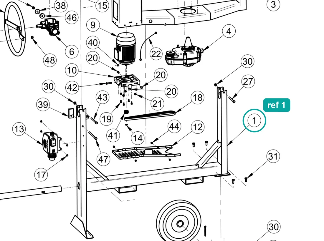 Frame (ref 1) highlighted on an IMER parts-book drawing – part 3208817