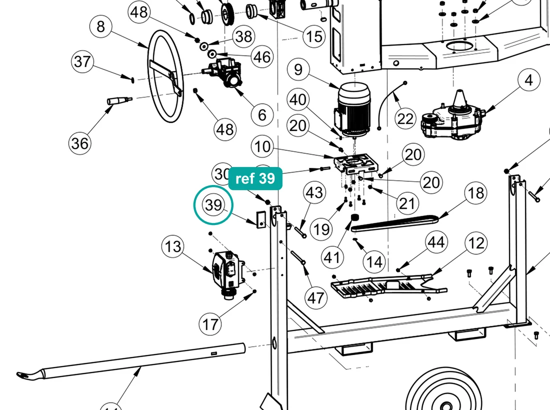 Shock absorber (ref 39) highlighted on an IMER parts-book drawing – part 3208944